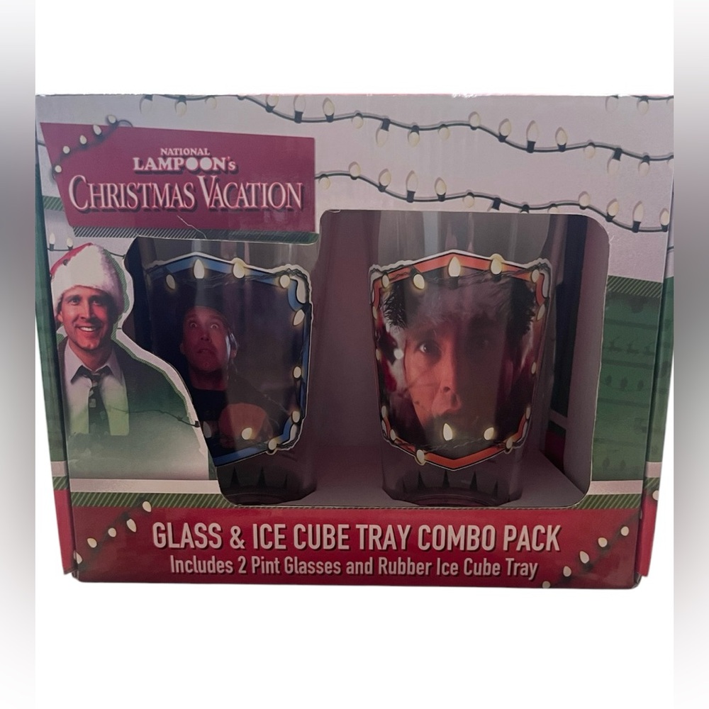 NWT National Lampoon’s Christmas Vacation 3pc Pint Glass. & Ice Cube Tray Set